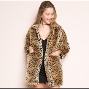 Brandy Melville fuzzy faux cheetah fur coat